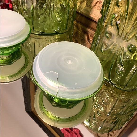 Vintage LE Smith, imperial apothecary, glass jar, green, scroll canisters - Picture 5 of 7